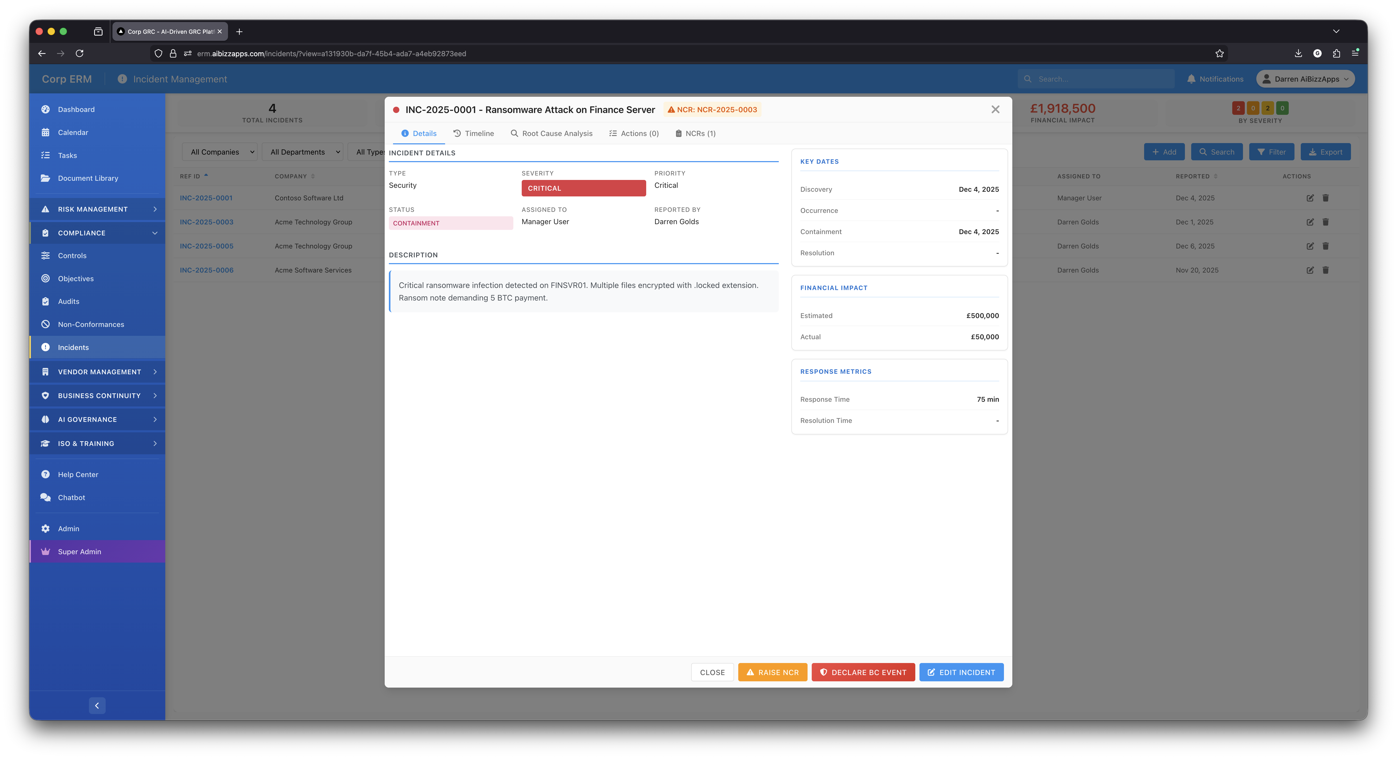 Non-Conformance Record