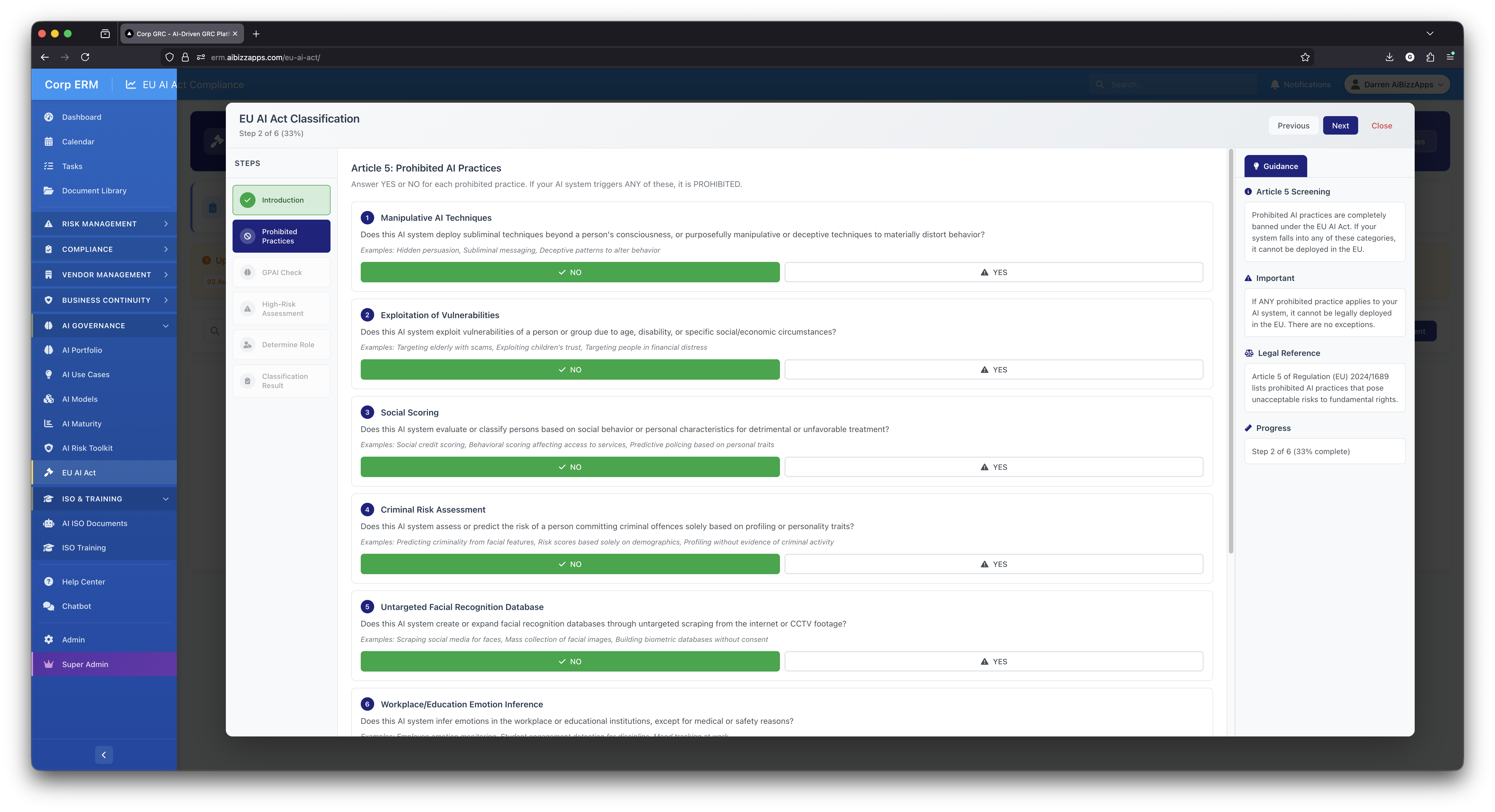 Article 5 Prohibited Practices Screening