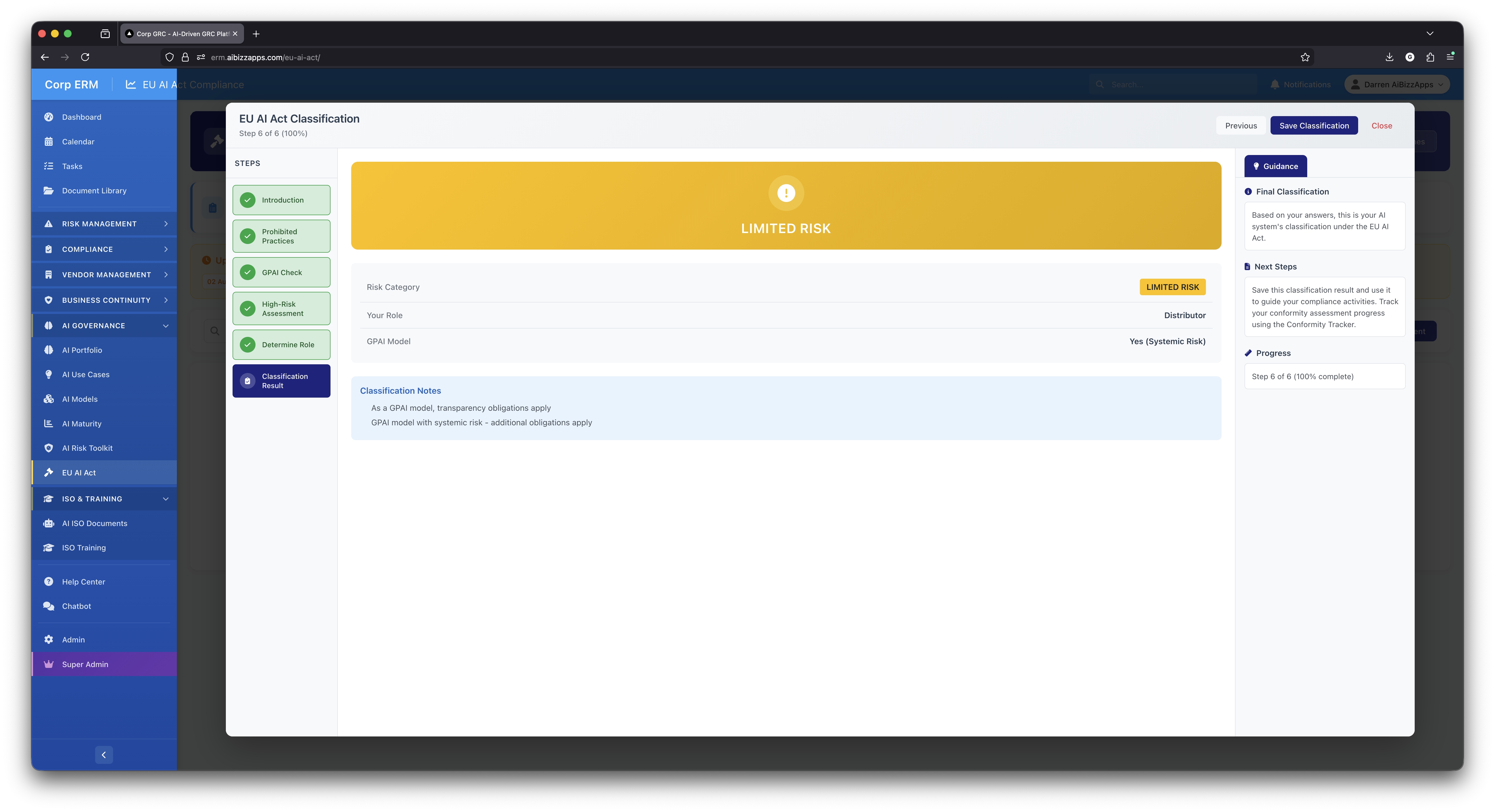 Limited Risk Classification Result